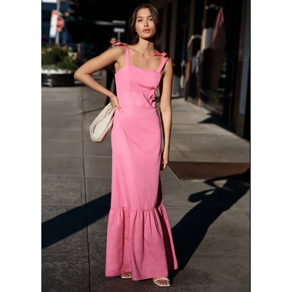 NWT Marcella Racine Tie Shoulder Pink‎ Maxi Dress Cotton Size Small